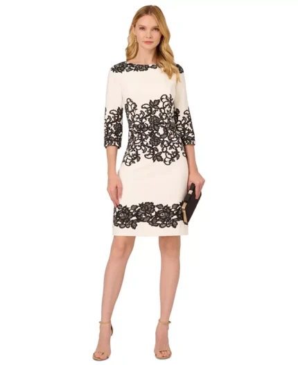 Women's Scroll Lace Print 3/4-Sleeve Sheath Dress
